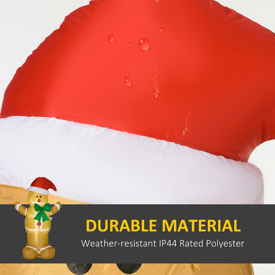 image 1 of HOMCOM 6ft Christmas Inflatable Gingerbread Man & Santa Hat Safe Outdoor Decoration w Accessories