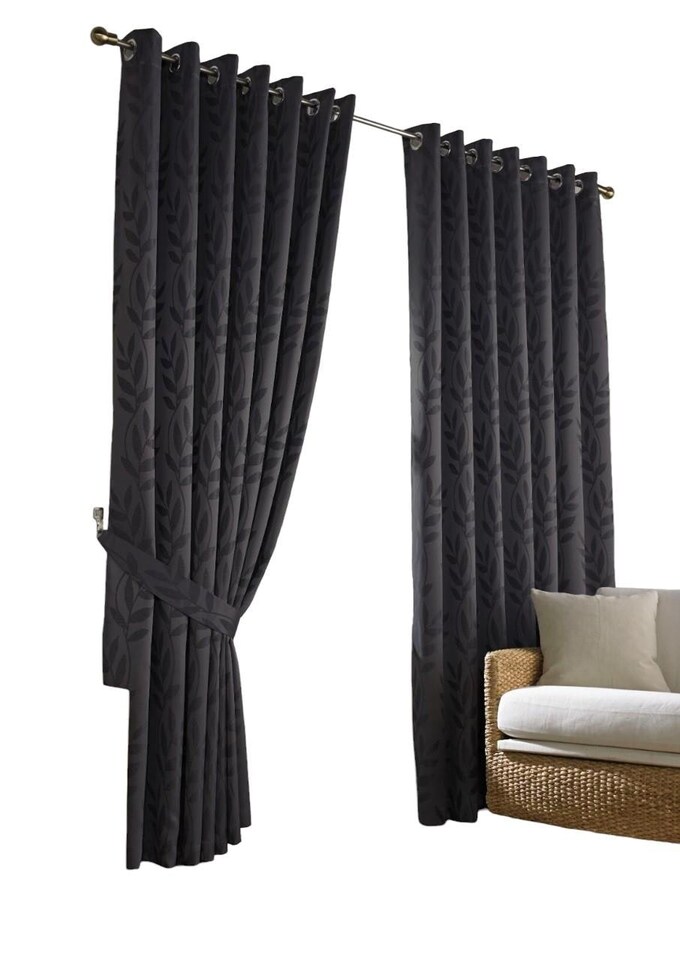 image 1 of Tivoli Fully Lined Eyelet Curtains - Charcoal - 168x183cm