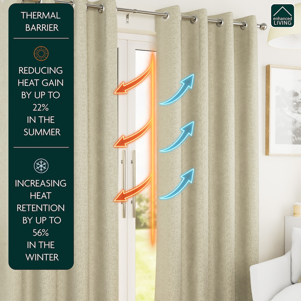 image 1 of Enhanced Living Vogue Cream 66 x 90 inch (168x229cm) Eyelet Thermal Noise reducing Dim Out Curtains (PAIR) | Cream | Cream | 2