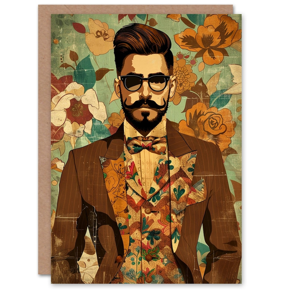 image 1 of Dapper Man Floral Pinstripe Suit Gentleman Him Birthday Card