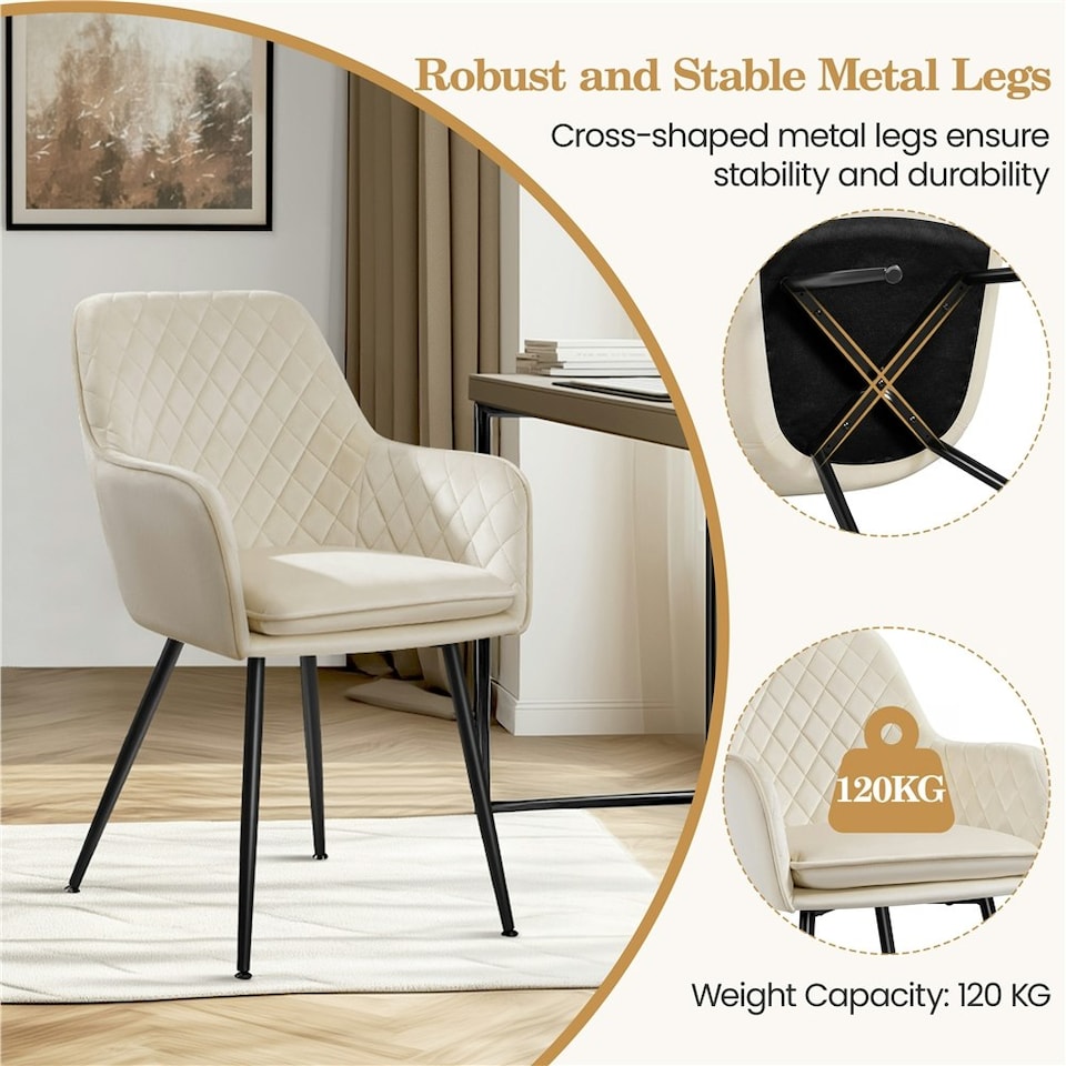 image 1 of Yaheetech Set of 2 Upholstered Dining Chairs with Velvet Fabric N/A | Beige