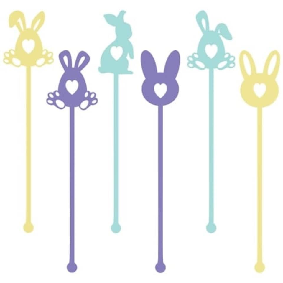 image 1 of Assorted Easter Bunnies Acrylic Drinks Stirrers - Pack of 6