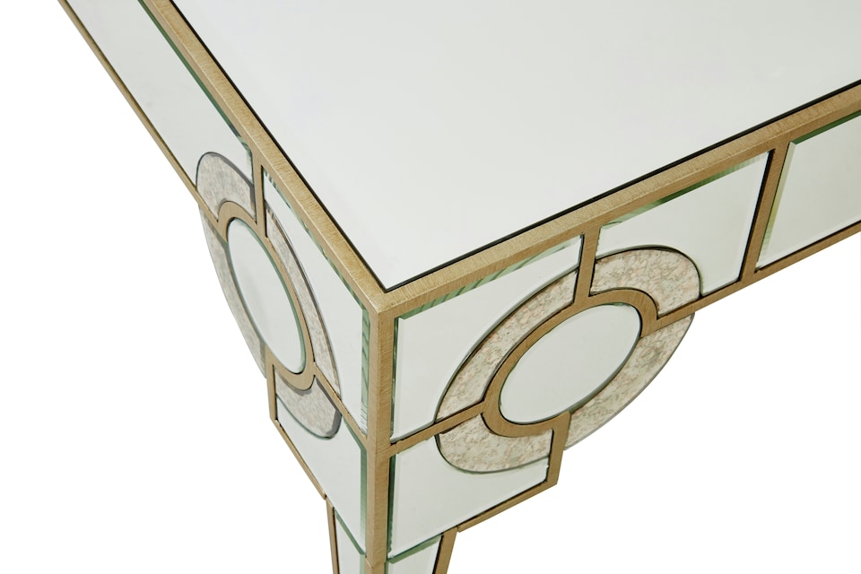 image 1 of Art Deco Coffee Table, Antique Finished Accent Table,Mirrored Top Center Table,Decorative Livingroom Table | Gold