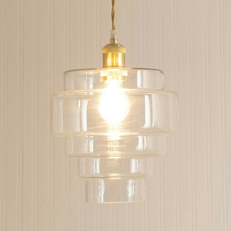 image 1 of ValueLights Lane Clear Glass 5 Tier Layered Easy Fit Ceiling Pendant Lamp Shade with Bulb Clear