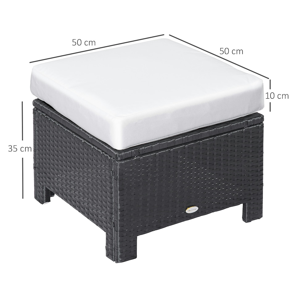 image 1 of Outsunny Rattan Footstool Wicker Ottoman with Padded Seat for Backyard