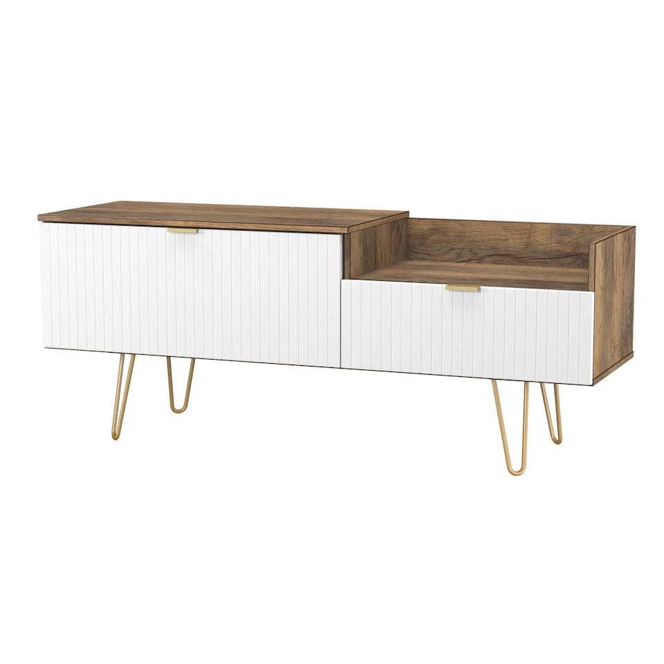 image 1 of Bexley 2 Drawer 2 Level Media Unit in White Matt & Vintage Oak (Ready Assembled) | White | White Matt & Vintage Oak