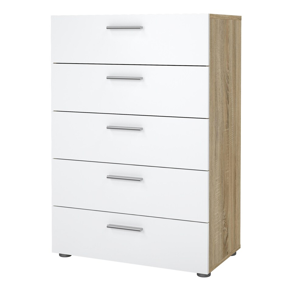 image 1 of Pepe Chest of 5 Drawers in Oak with White High Gloss