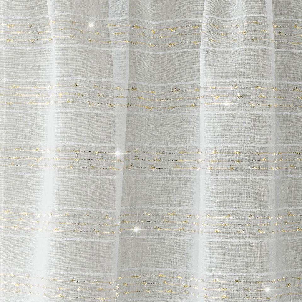 image 1 of Lima Gold Metallic Lurex Stripe Voile Panels - Pair 140 x 229cm (55x90")