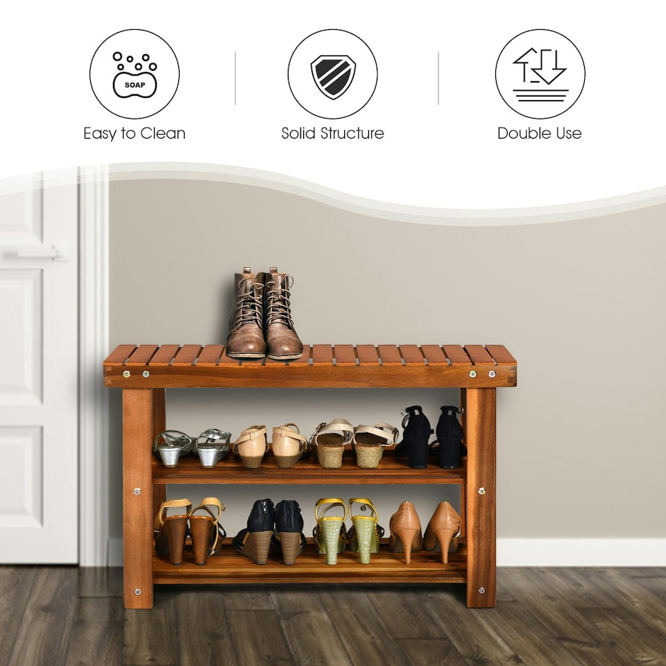 image 1 of COSTWAY Shoe Rack Bench 3-Tier Shoe Organizer 70x28x45cm Brown
