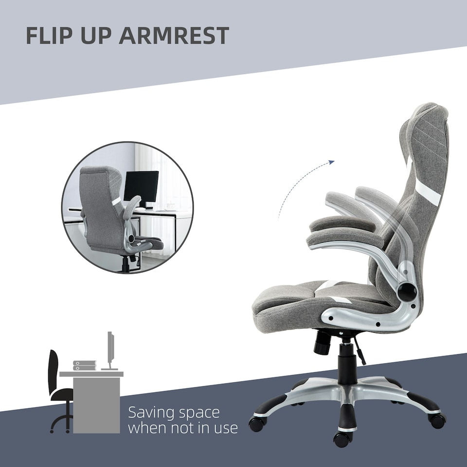 image 1 of Vinsetto Fabric Office Desk Chair with Adjustable Height Tilt Function Grey