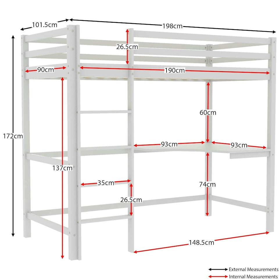 image 1 of Vida Designs Sydney Bunk Bed With Desk, 3ft Single Bed, White, 90 x 190cm