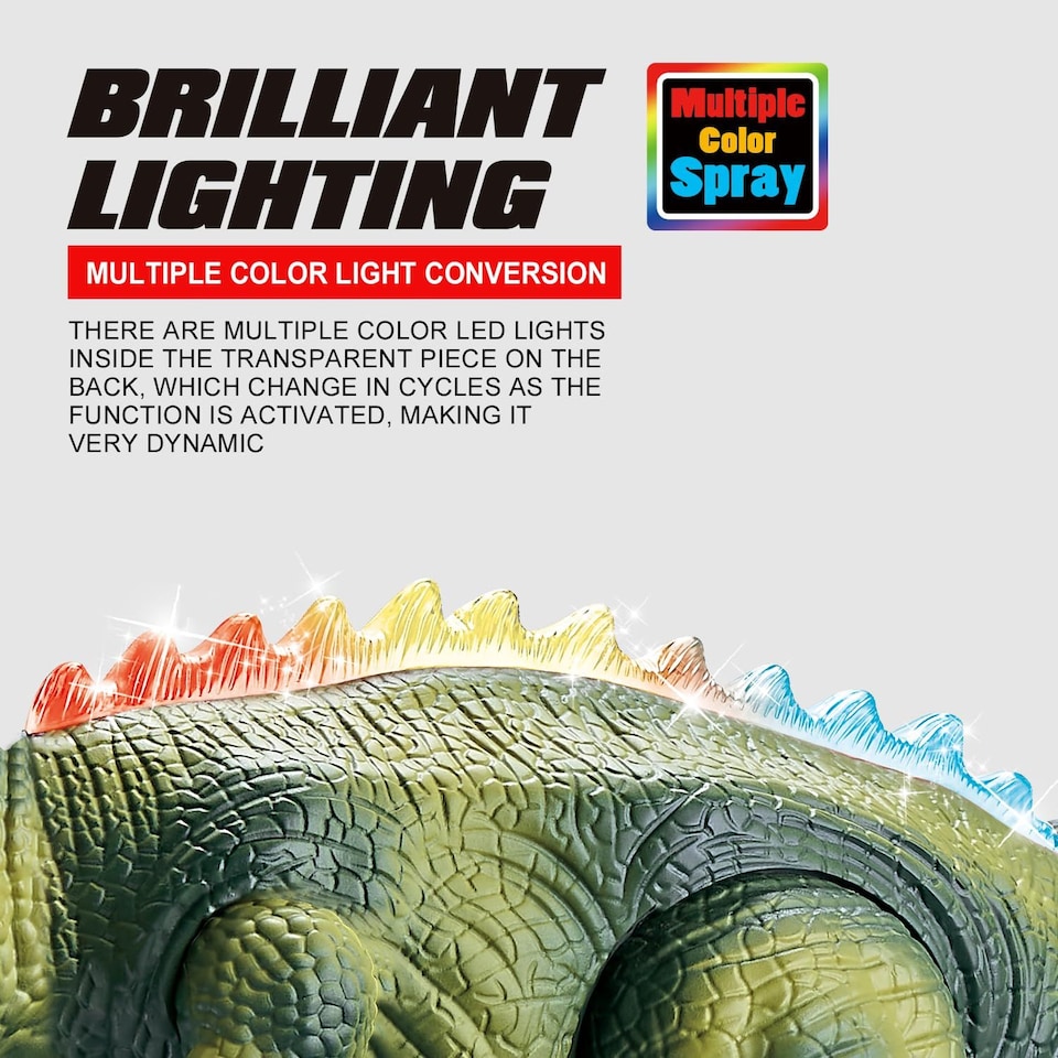 image 1 of Alivio 7 Color LED Walking, Mist Spray Remote Control RC T-Rex Dinosaur Toy