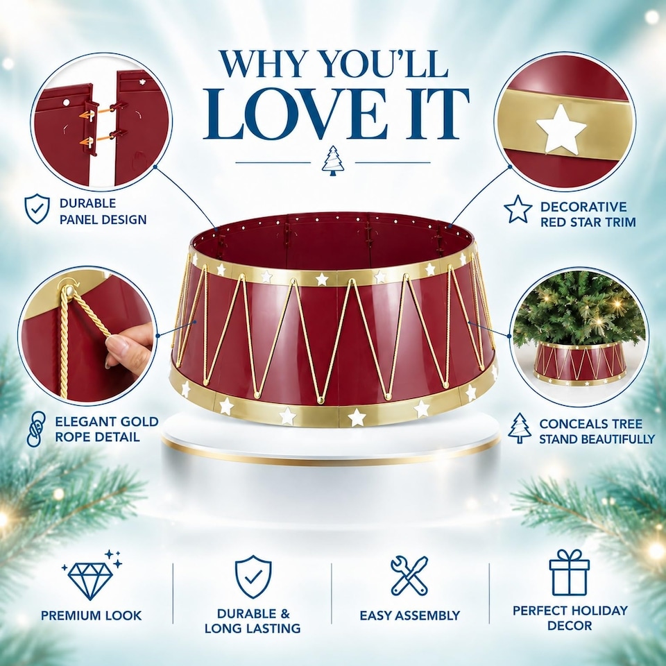 image 1 of 25.6 to 28.4 Inch Drum Christmas Tree Collar Foldable Base Cover for a Neat Festive Finish