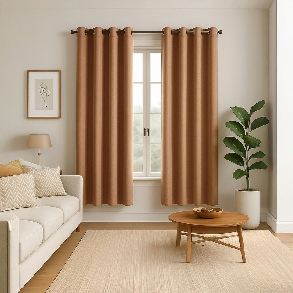 image 1 of Mustard Orange Linen Blackout Curtains - 46x54 Inch Drop - 2 Panel | Orange | One Size