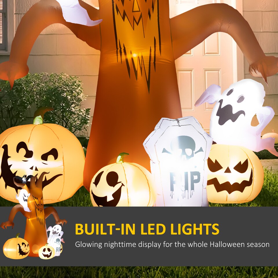 image 1 of Outsunny 7.9FT Tall Halloween Inflatable Ghost Tree with Pumpkins, White Ghosts and Tombstone, Blow-Up Outdoor Halloween Decoration for Lawn, Garden, Party