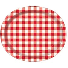 Red Gingham Oval Paper Plates 30cm - Pack of 8