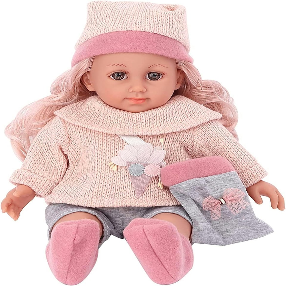 image 1 of Baby Doll Dress-Up Set with Clothes and Hair Accessories – 36cm Soft Body Doll