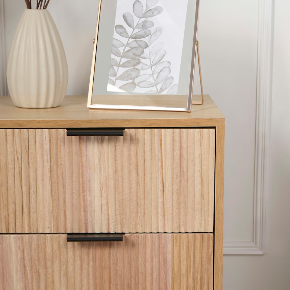 image 1 of OHS 3 Drawer Modern Ribbed Office Side Bedroom Nightstand Bedside Table Brown | Natural Wood