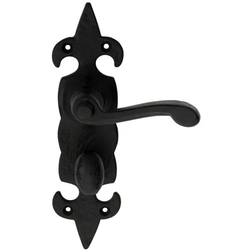 Loops PAIR Forged Scroll Lever Handle on Bathroom Backplate 206 x 57mm Black Antique