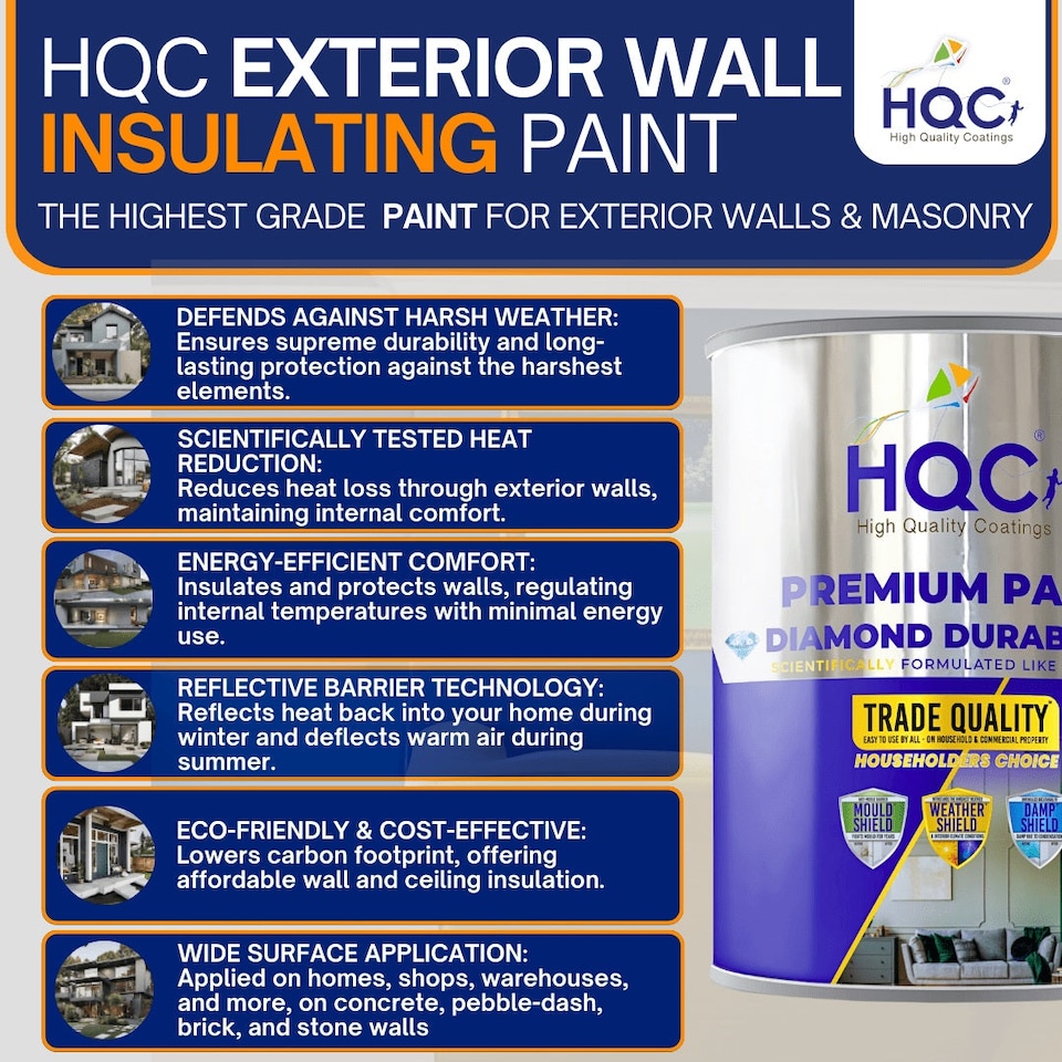 image 1 of HQC Exterior Wall Insulating Paint - Weatherproof, Heat Reflecting & Energy Saving - Light Beige - 1L