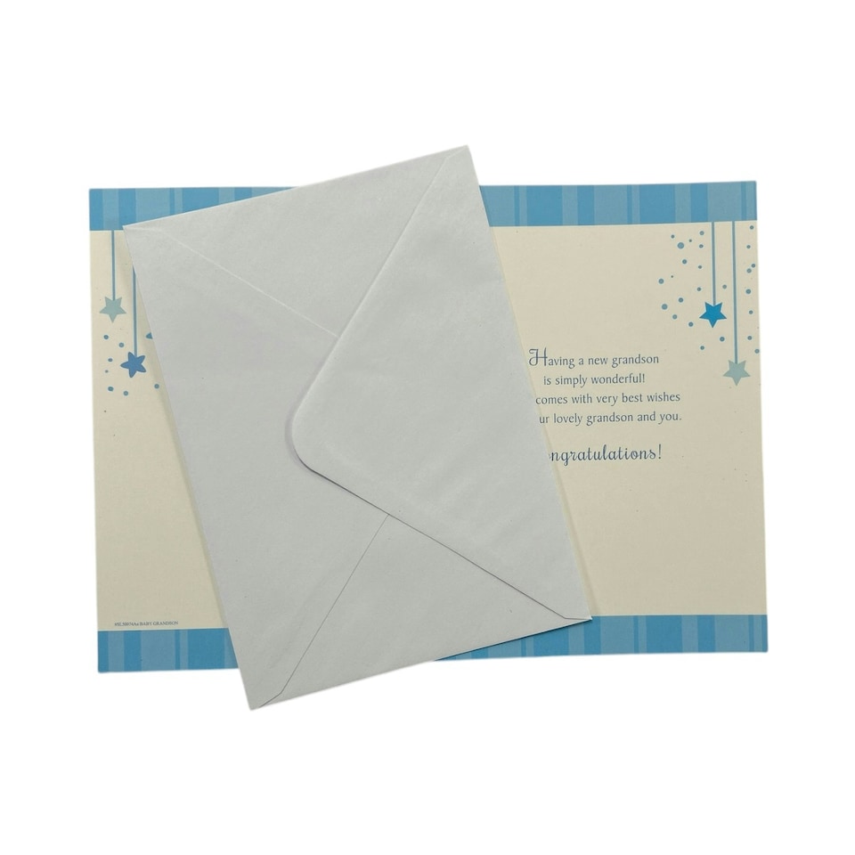 image 1 of On The Birth Of Baby Grandson Teddy Holding Banner Design Congratulations Card