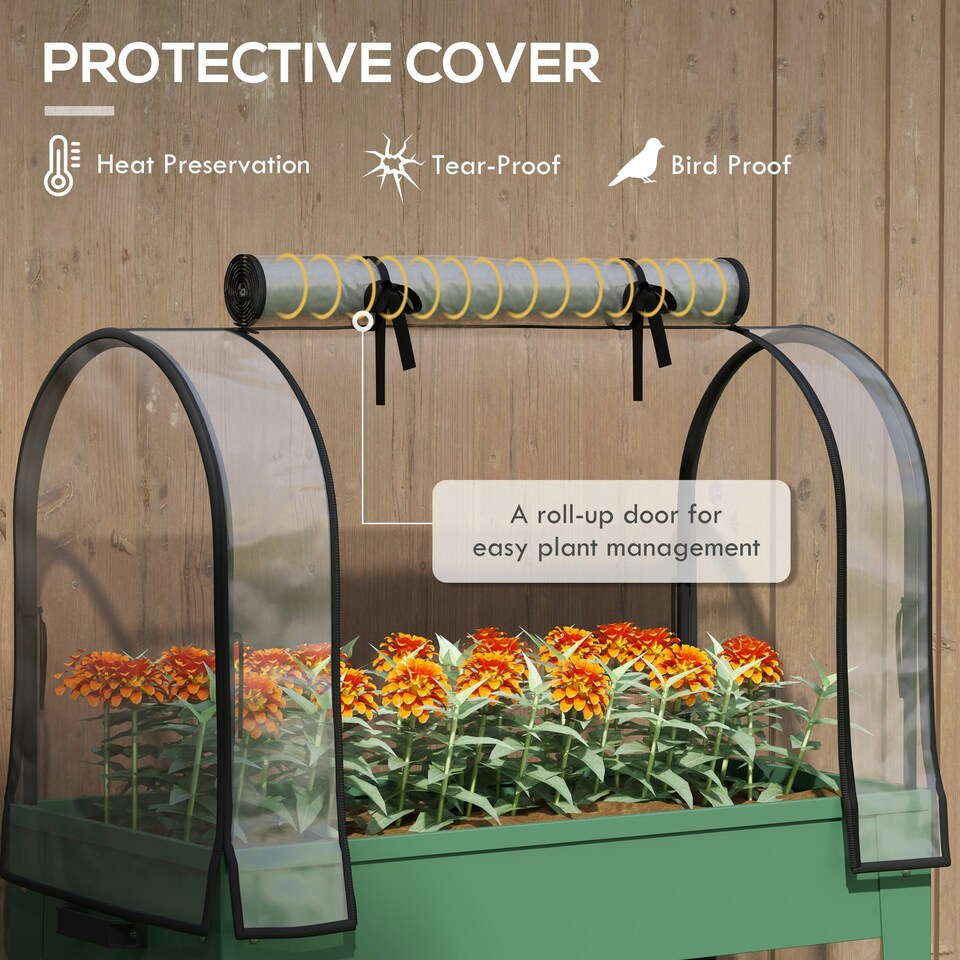 image 1 of Outsunny Mobile Raised Garden Bed with Greenhouse Cover, Green Green