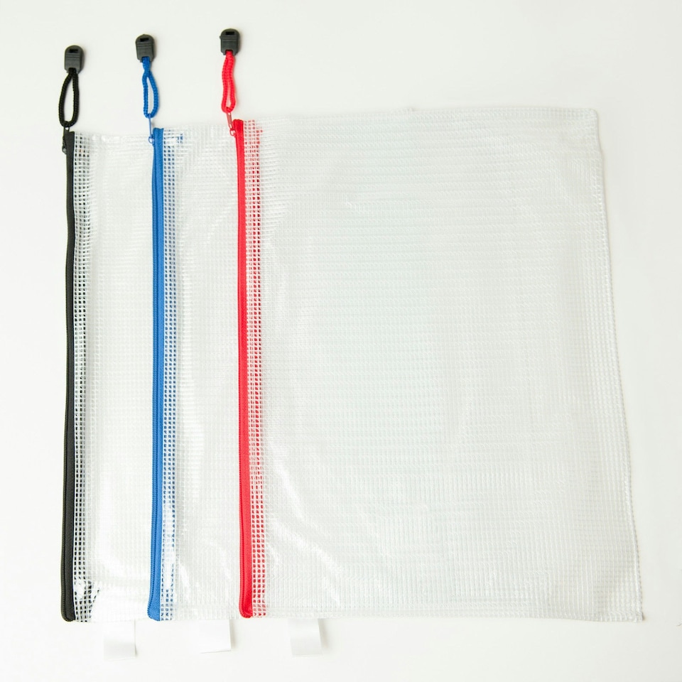 image 1 of Pack of 12 A5 Red Zip Strong Mesh Bags - Tough Waterproof Storage