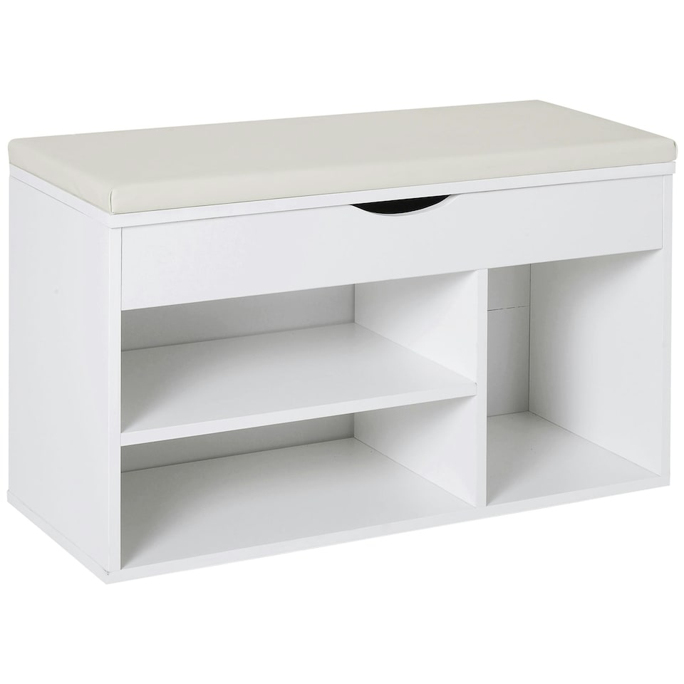 image 1 of HOMCOM Wooden Shoes Cabinet Bench Hidden Storage Padded Seat Organiser White