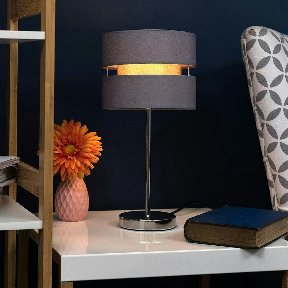 image 1 of ValueLights Pinto Brushed Silver Table Lamp and E14 Candle LED 4W Warm White 3000K Bulb