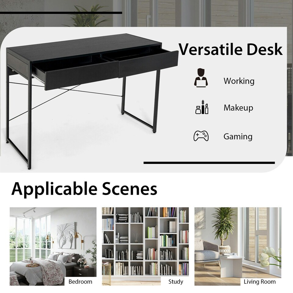 image 1 of COSTWAY Computer Desk Wooden Writing Workstation Black Black