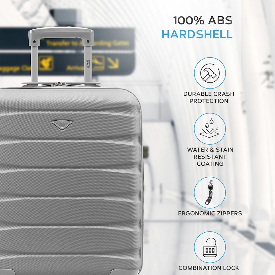 image 1 of Flight Knight Suitcase Set, Large Suitcase, Extra Large Suitcase, Cabin Suitcase 55x40x20cm - 60+ Airlines Approved - EasyJet, Jet2, Ryanair Priority Carry On | Silver | Silver | Large