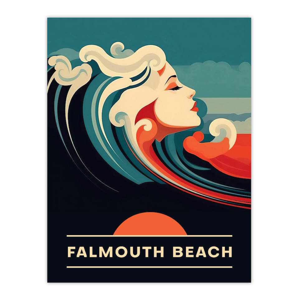 image 1 of Falmouth Beach England Uk Sunset Woman Waves Black Framed Wall Art Print A4