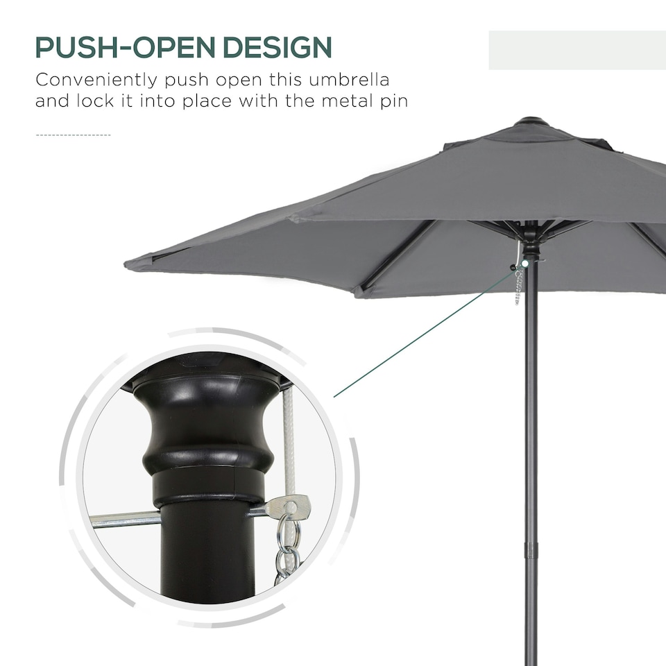 image 1 of Outsunny 2m Parasol Patio Umbrella, Outdoor Sun Shade with 6 Ribs Dark Grey