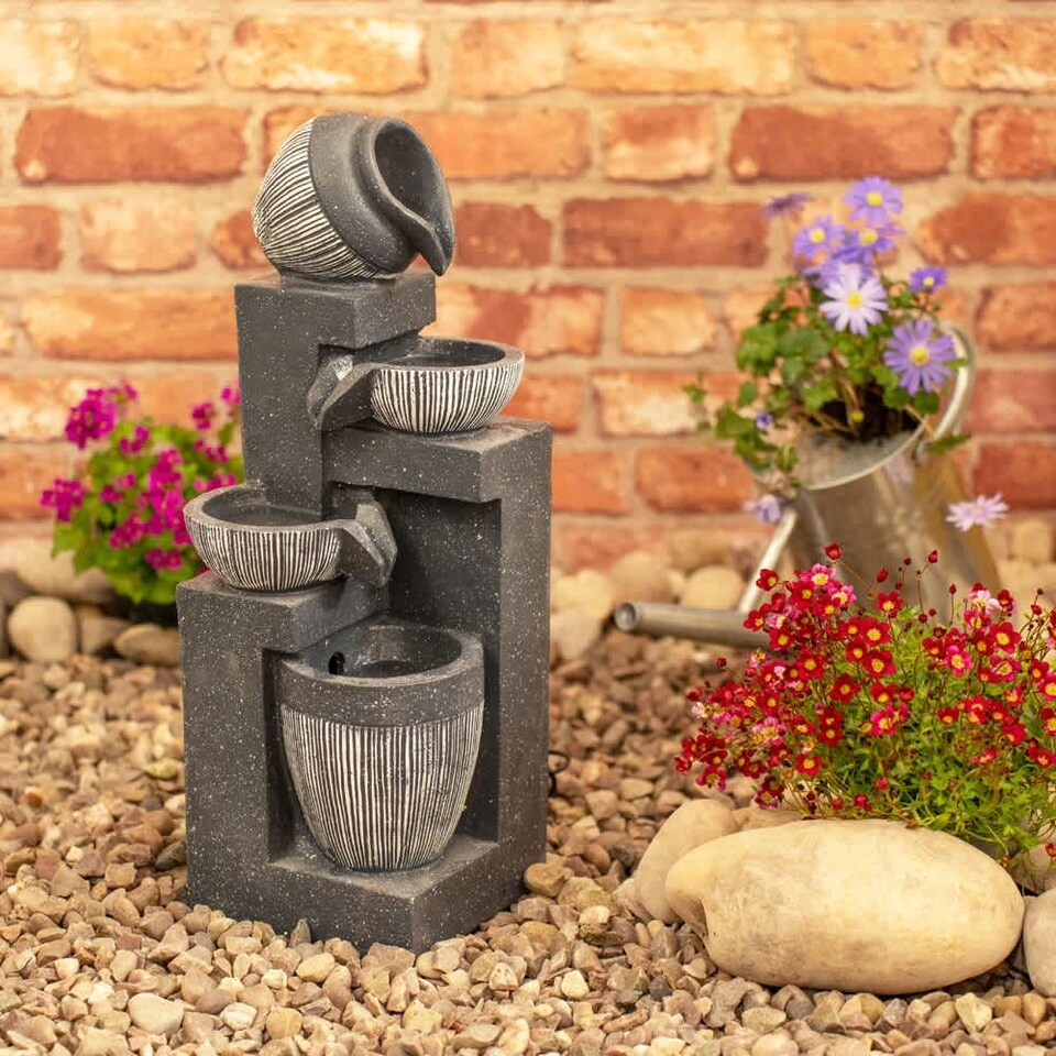 image 1 of ValueLights Solar Powered Stacking Pots Water Feature Outdoor Fountain | Multi