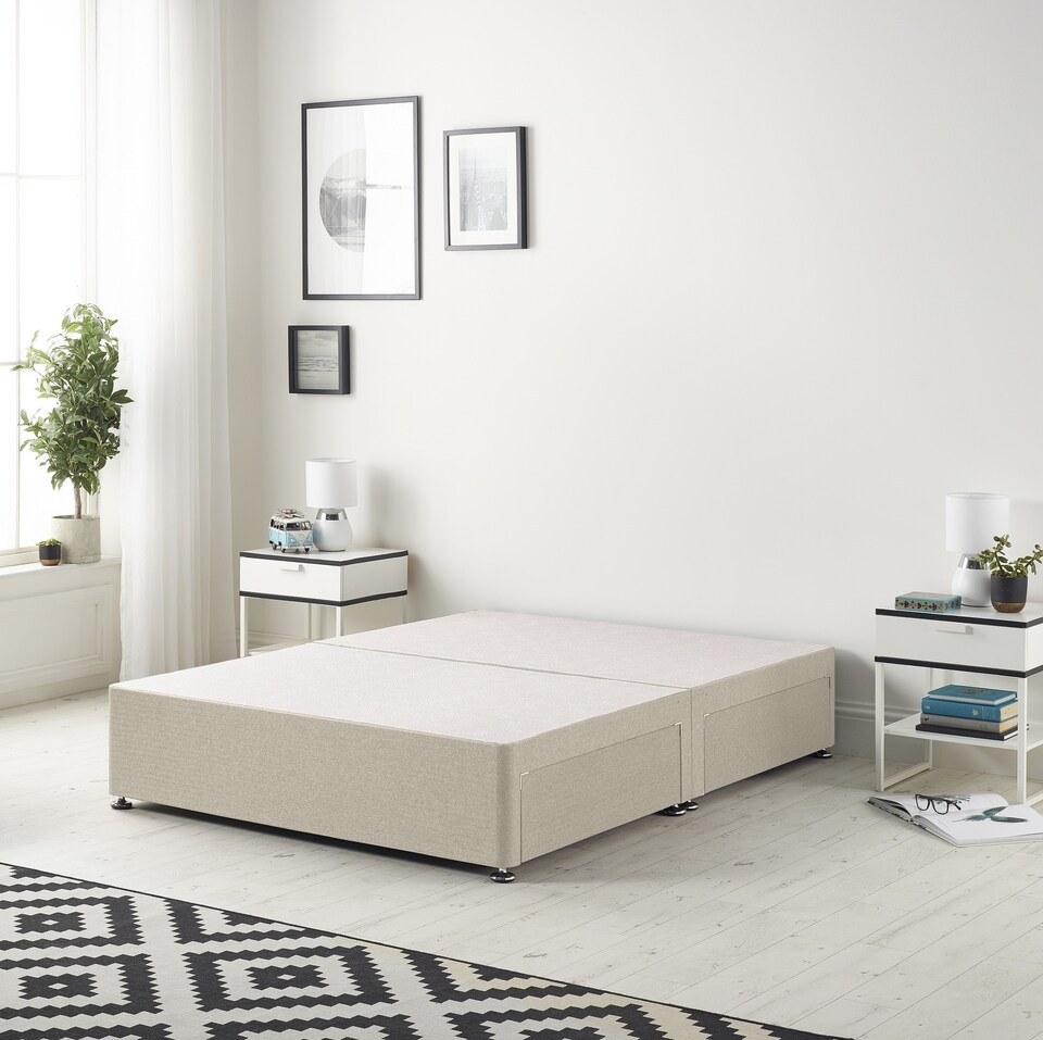 image 1 of Astoria Divan Bed Base with 2 Drawers & 30 Inch Diamante Headboard in Tweed Fabric | Brown | Natural | King