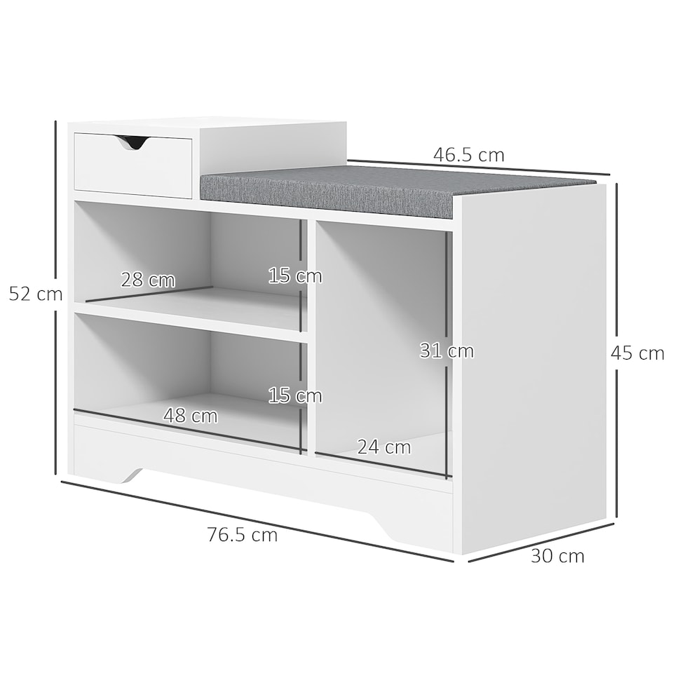 image 1 of HOMCOM Upholstered Entryway Shoe Bench with Storage Drawer Open Shelf White
