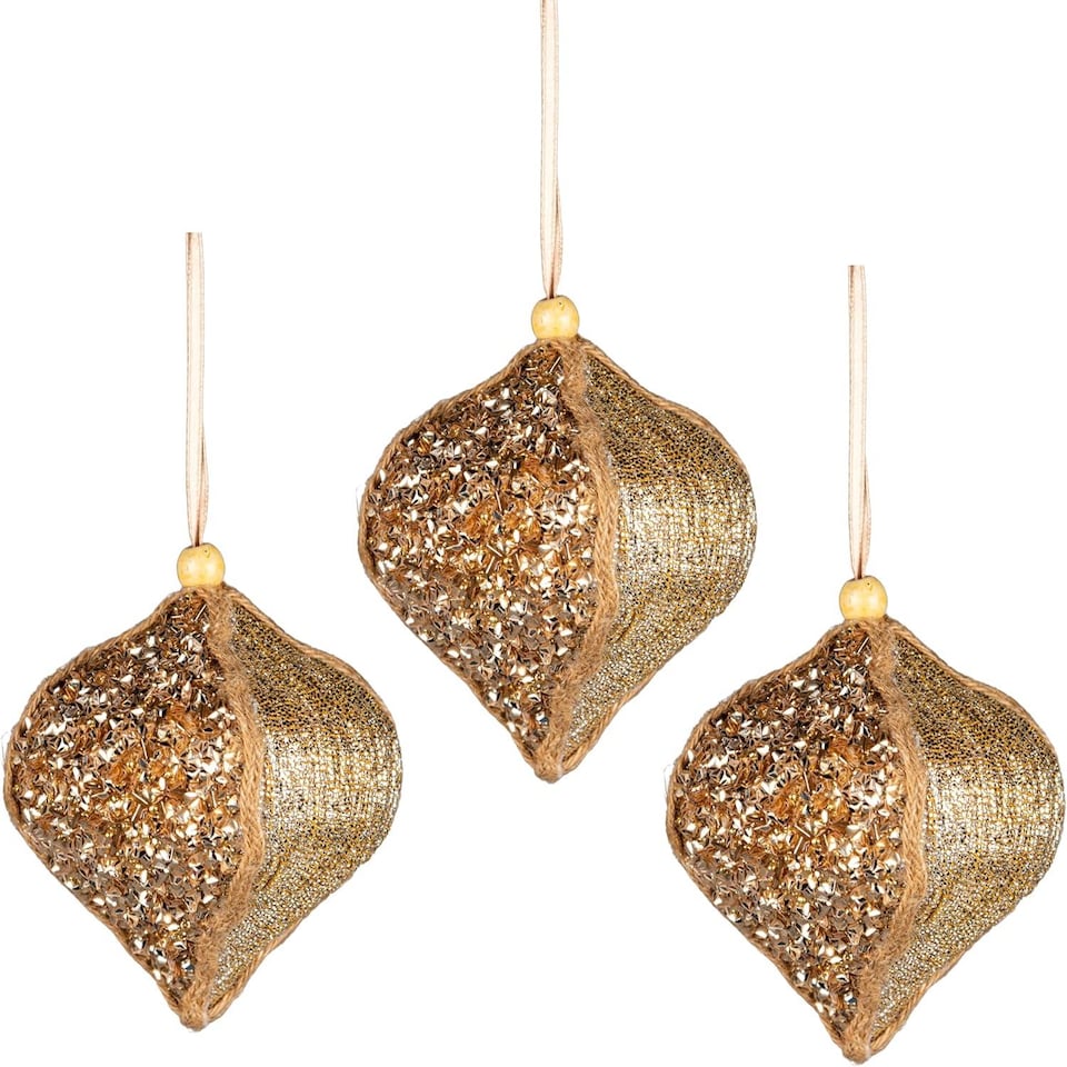 image 1 of 3Pcs Gold Sequin Bauble 10.5cm - Christmas Tree Hanging Decorations Festive Fairy Tale Themed