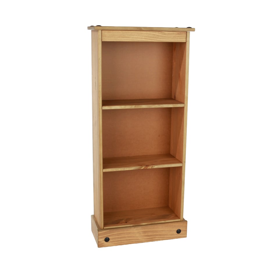 image 1 of Premium Corona 3-Shelf Low Narrow Bookcase - Solid Pine Construction with Wax Finish and Antique Wax Top | Brown | Antique Waxed Pine | One Size | 1