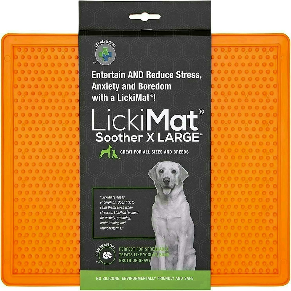image 1 of LickiMat X Large Soother, Dog Feeding Mat, Fun Alternative to a Slow Feeder Dog Bowl, Perfect for Large Breeds, Orange