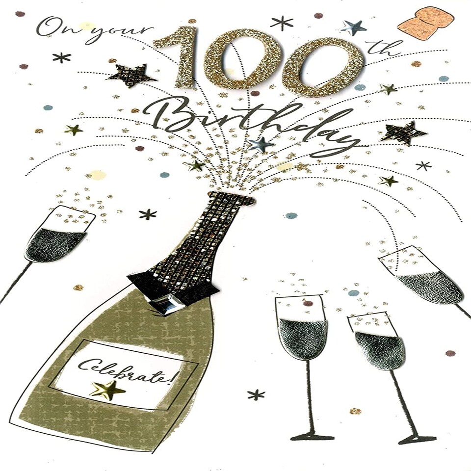 image 1 of 100th Birthday Greeting Card Hand-Finished Champagne Range Cards