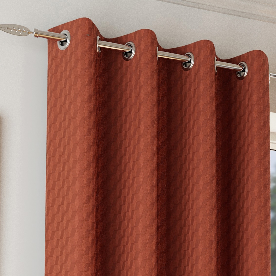 image 1 of Enhanced Living Tokyo Orange 46 x 54 inch (117x137cm) Eyelet Thermal Noise Reducing Dim Out Curtains (PAIR)