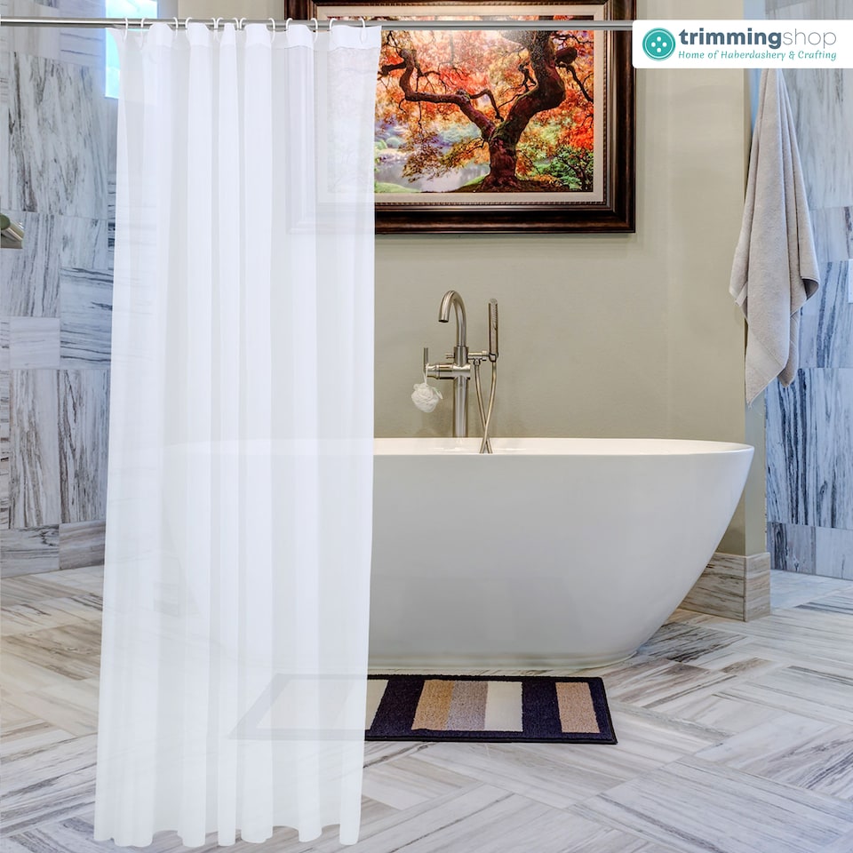 image 1 of PEVA Plain Mould & Mildew Resistant Shower Curtain with 12 Hooks - 180x180cm