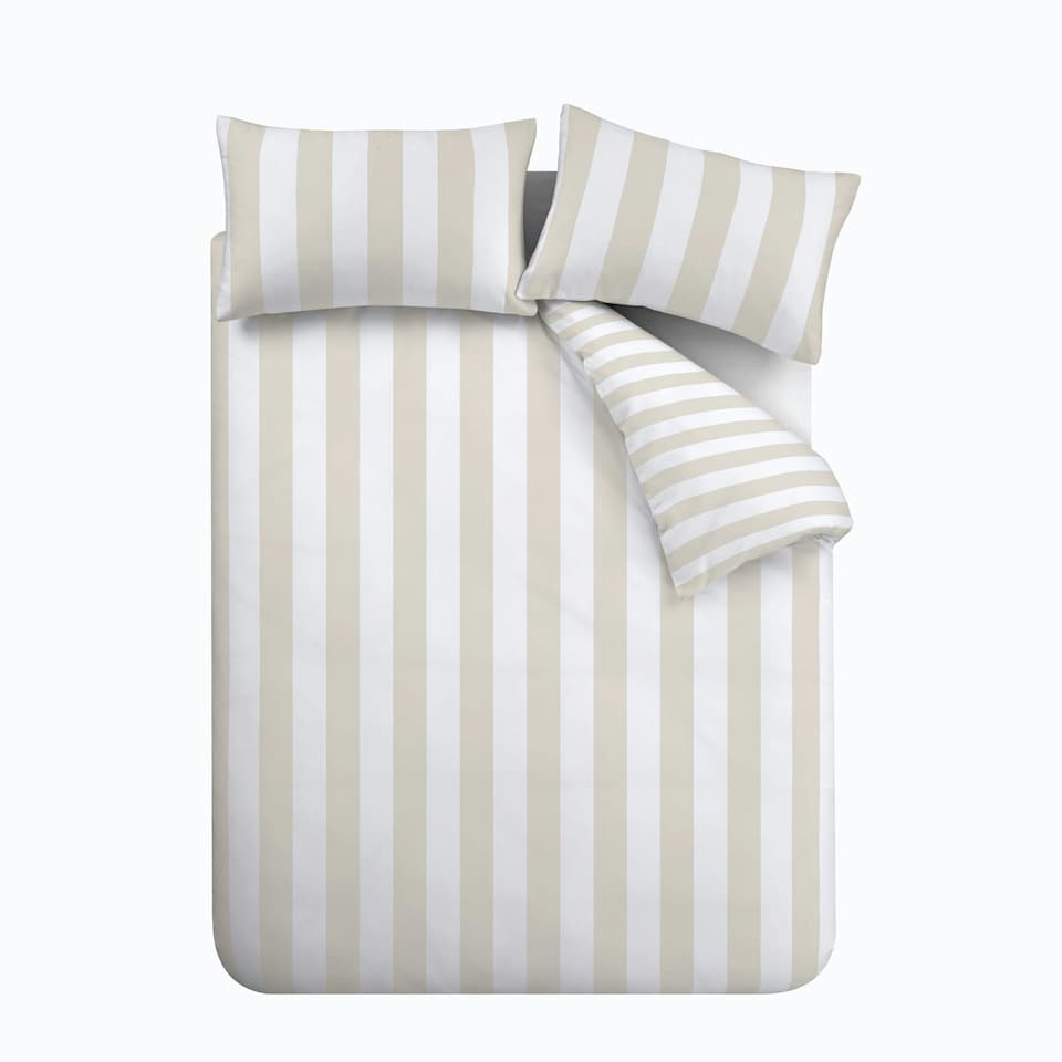 image 1 of Catherine Lansfield Cove Stripe Reversible Single Duvet Cover Set Natural