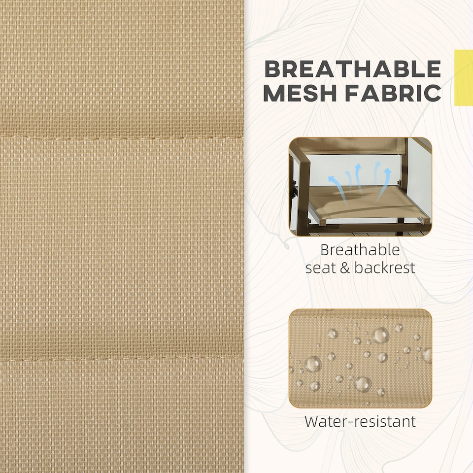 image 1 of Outsunny 2 Pieces Garden Dining Chairs, Aluminium Outdoor Armchair for 2 with Breathable Mesh Fabric, Stackable Design, Khaki