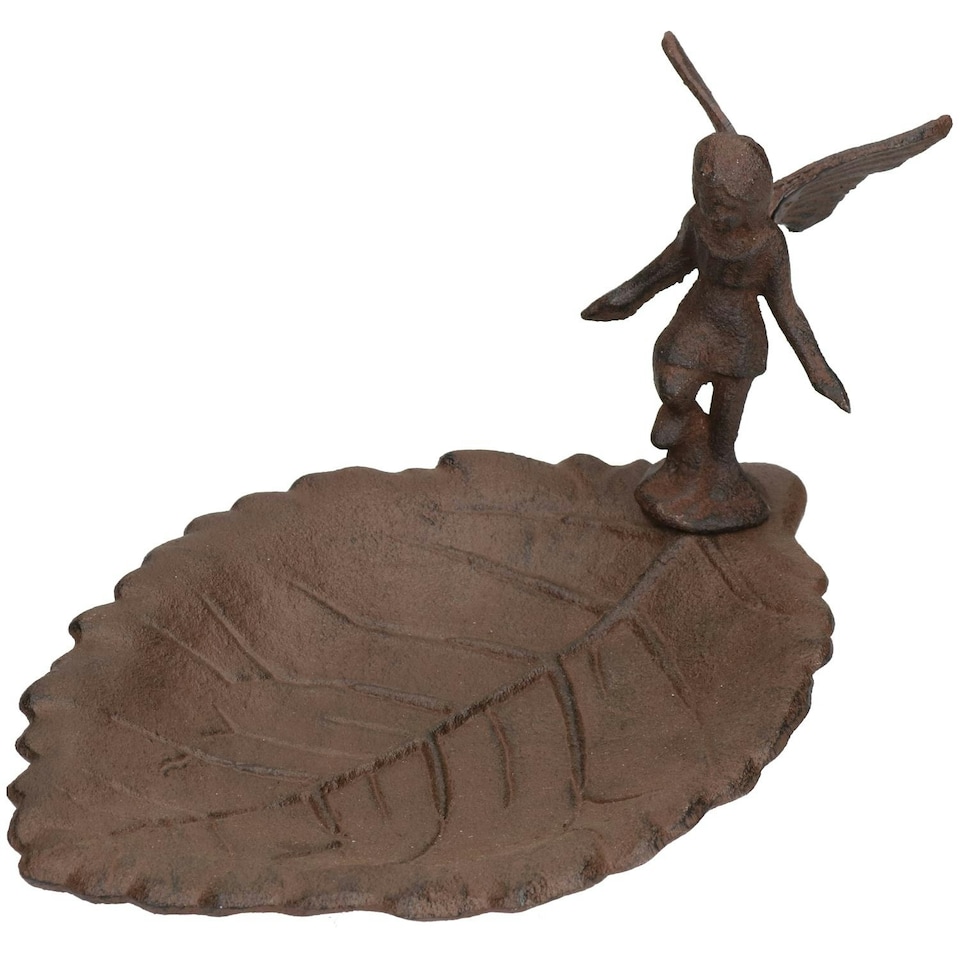 image 1 of Fairy / Pixie Bird Bath Cast Iron Feeder Standing Ornament Garden Feature Statue