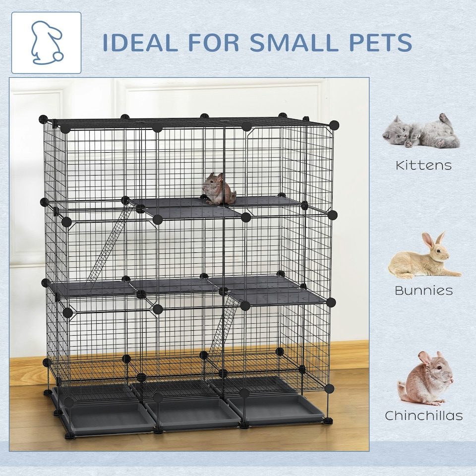 image 1 of PawHut 30 Pcs DIY Expandable Pet Cage Steel Bars w/ Doors Trays Plastic Corners
