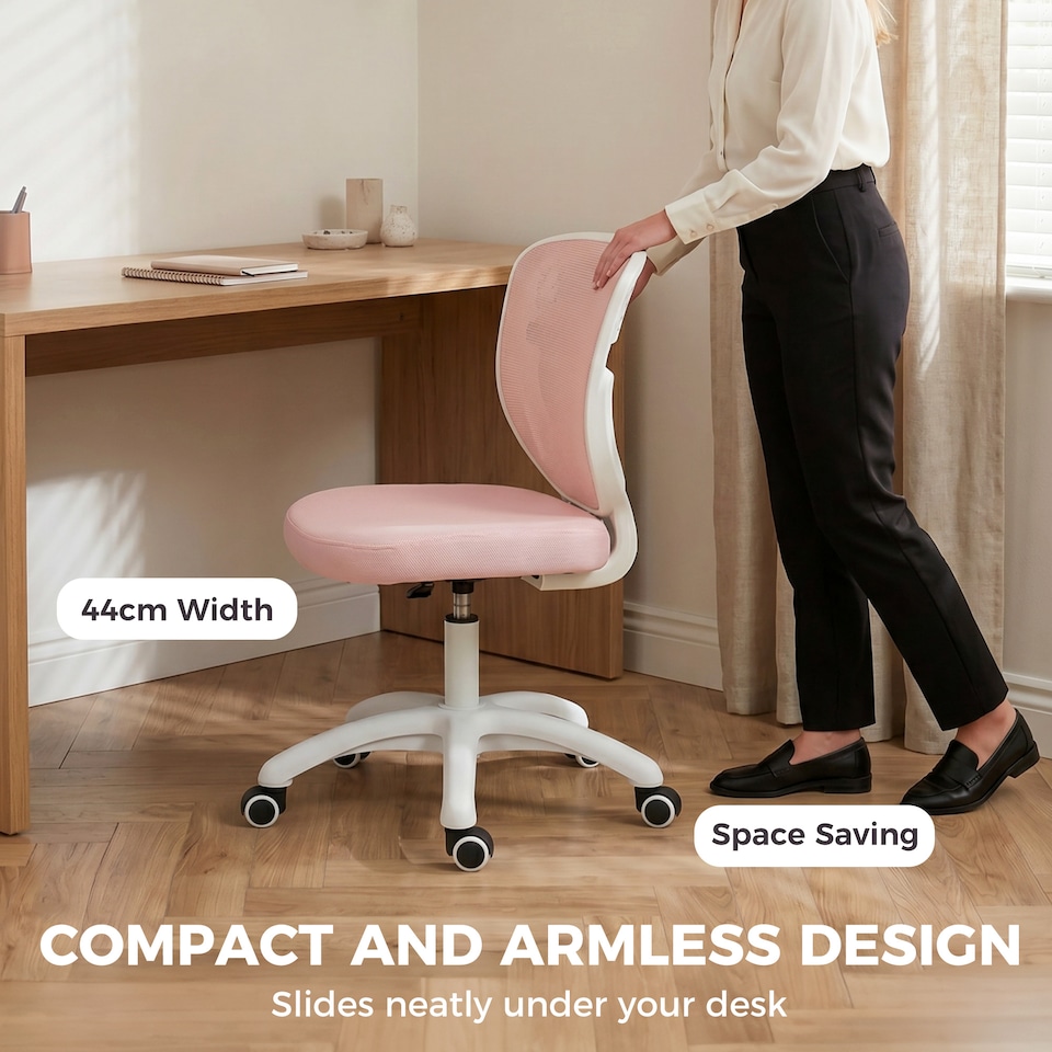 image 1 of HOMCOM Armless Office Chair with Mesh Back, Pink