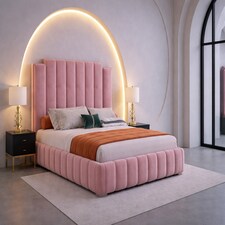 3ft Single Pink Plush Velvet Tower Panel Bed Frame
