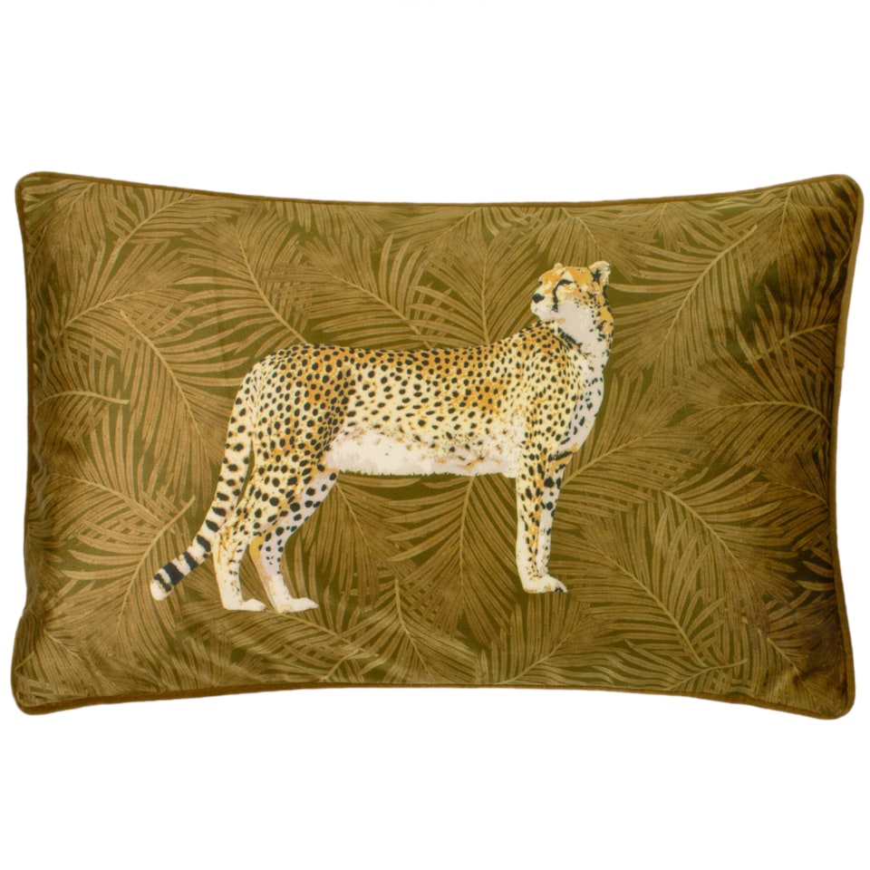 image 1 of Paoletti Cheetah Forest Velvet Cushion, Gold, 30 x 50cm