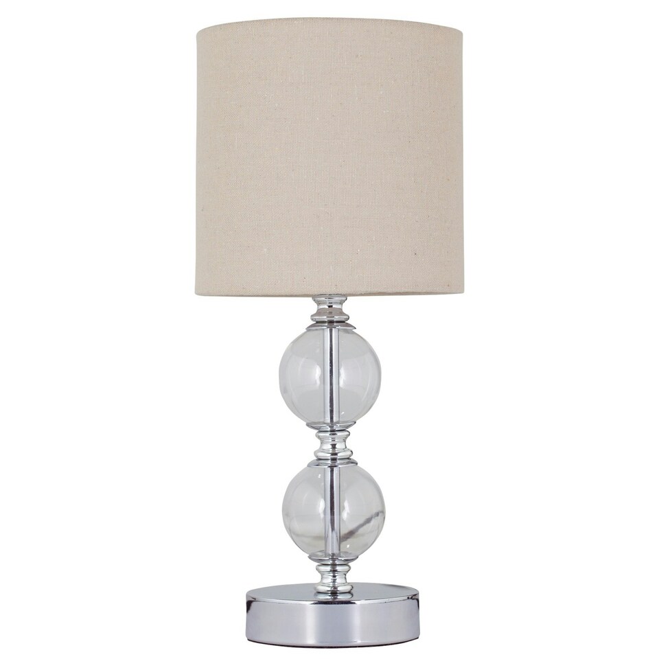 image 1 of First Choice Lighting Set of 2 Chrome Two Ball Table Lamps with Natural Linen Shades Chrome | Brown